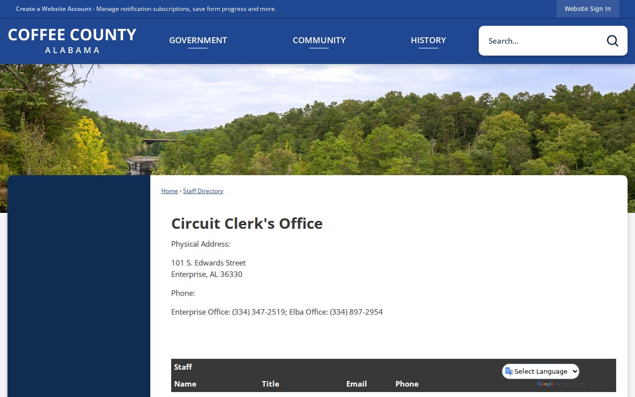 Coffee County Circuit Clerk records directory entry