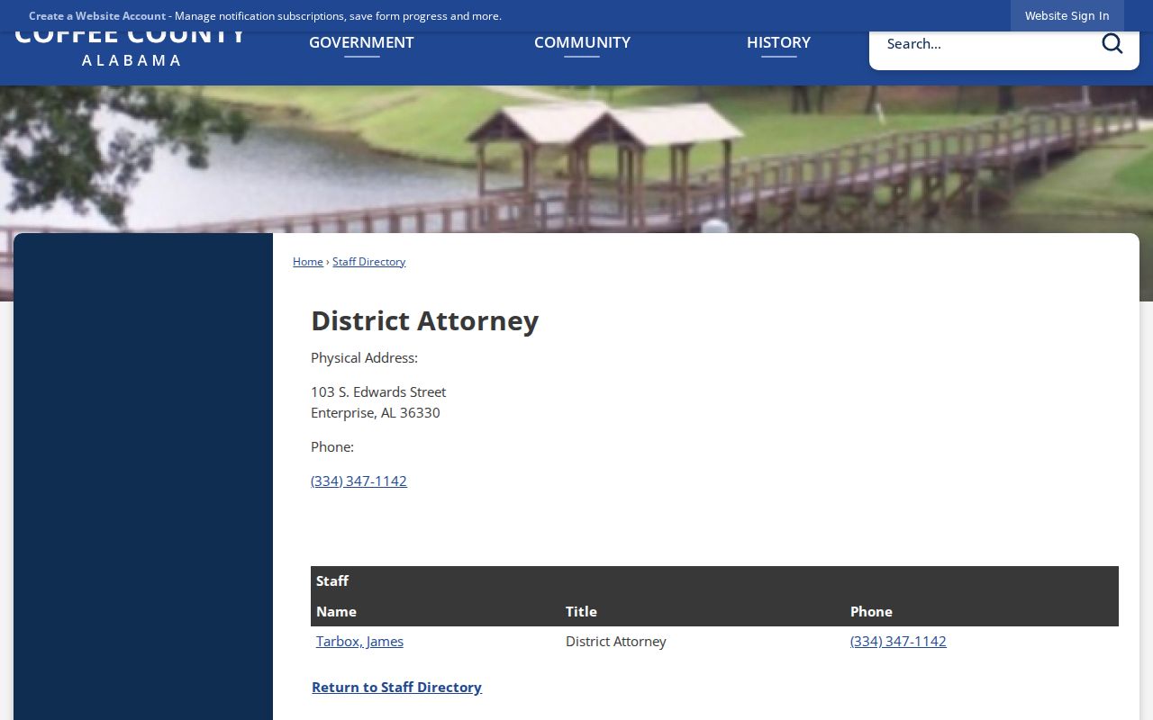 Coffee County Circuit Clerk records and District Attorney directory context