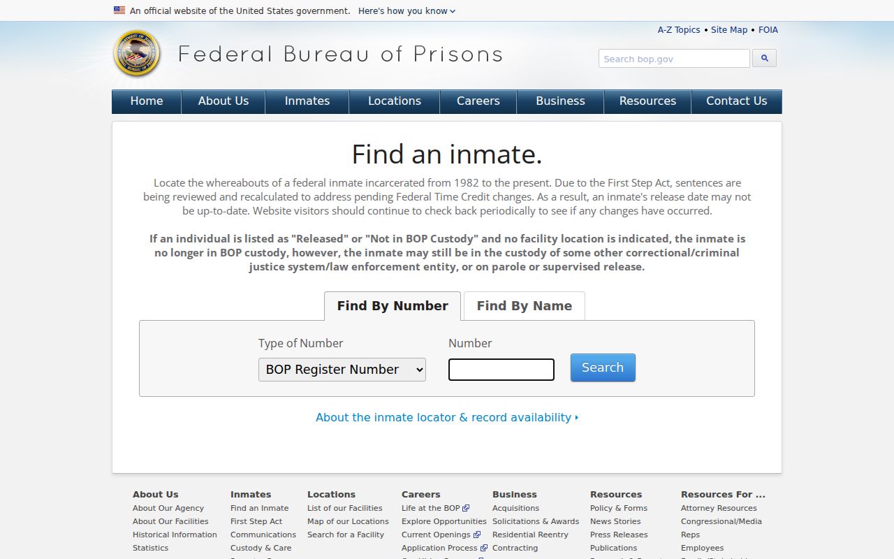 Coffee County inmate records Federal Bureau of Prisons locator