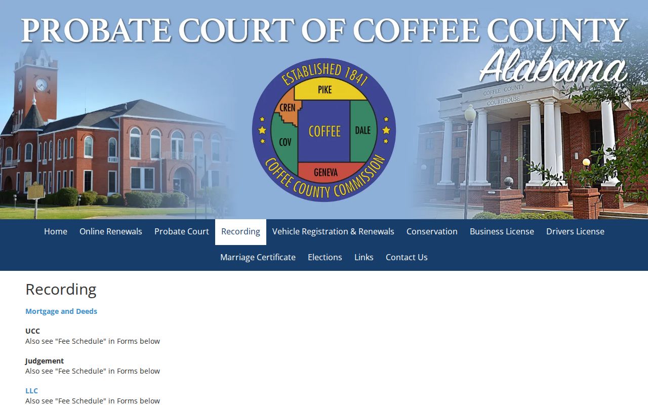Coffee County probate records recording services page