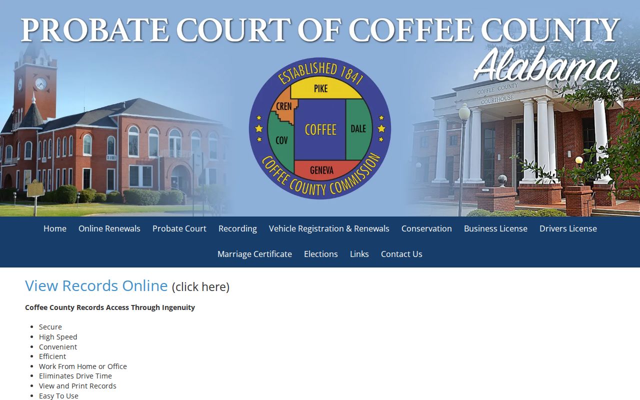 Coffee County probate records Ingenuity records online page